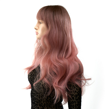 Перука довга хвиляста з чубчиком Fetish Hair омбре рожевий, 65 см