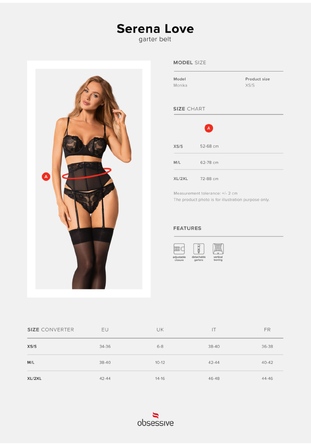 Пояс с подвязками Obsessive Serena Love garter belt XS/S