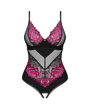 Боді з квітковим мереживом Obsessive Rosenty та відкритим доступом, XS/S