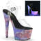 Босоніжки Pleaser Adore-708REFL на підборах 7 дюймів, босоніжки з ремінцем на щиколотці 2 3/4 дюйма з відбиваючим ефектом, прозорі/фіолетові