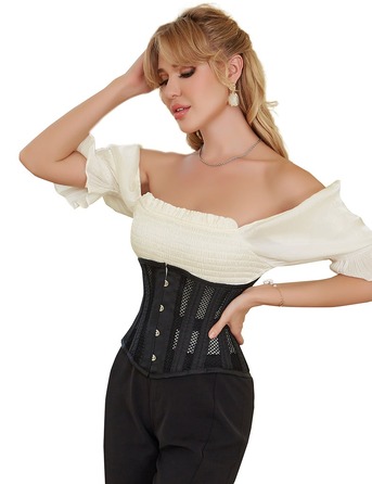 Корсет из сетки Star Night Steel Bones Grid Corsets с крючками и шнуровкой, черный, XL (без коробки)