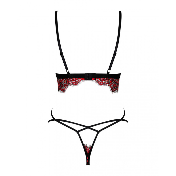 Комплект мереживної білизни, Obsessive Redessia, червоний, S/M