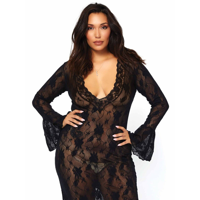 Чорне мереживне плаття максі Leg Avenue