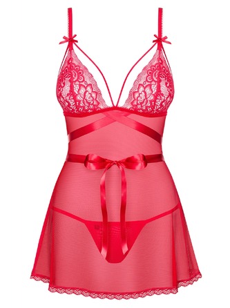 Сорочка Obsessive Lovlea з декоративними стрепами по грудях, червоний, S/M