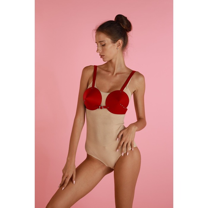 Бюстгалтер - конус 'L27' RED, экокожа, ручная работа, красный