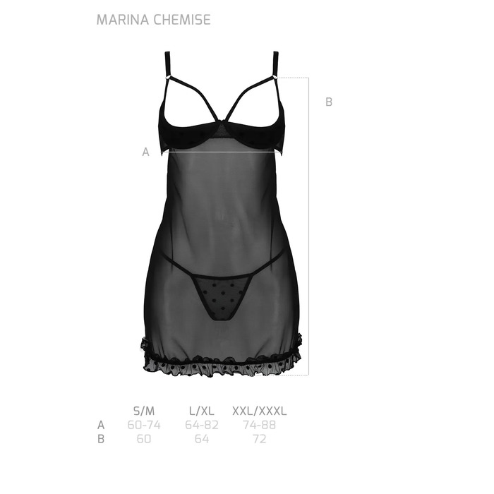 Пеньюар и тусики стринги MARINA CHEMISE black S/M - Passion