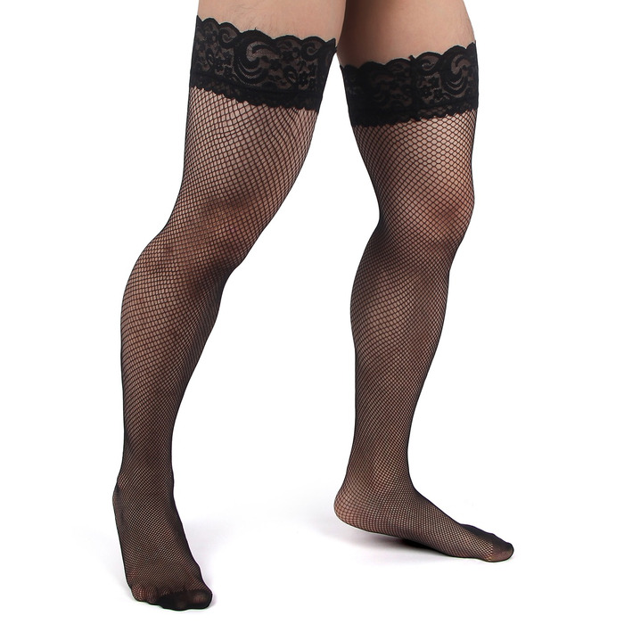 Панчохи чоловічі чорні в сіточку з мереживом Star Night на силіконовій стрічці, S