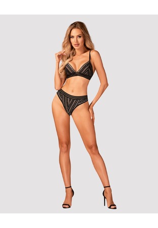 Комплект з геометричним візерунком Obsessive Natilya, чорний, XS/S