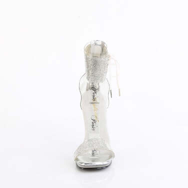 Босоножки Chic-47, каблук 4 1/2 дюйма, манжета на щиколотке 1/4 дюйма, с ремешком на застёжке, молния сзади, прозрачный/серебристый