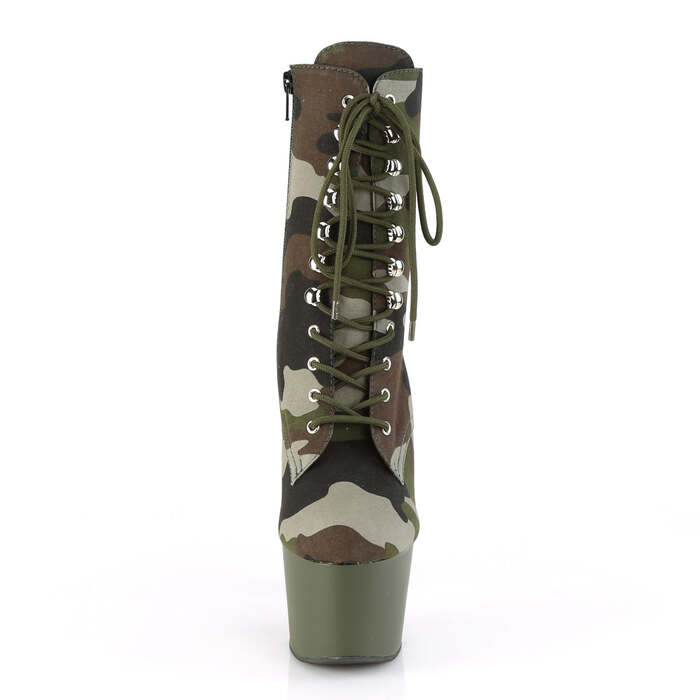 Ботинки Adore-1020CAMO *Каблук 7 дюймов, 2 3/4 дюйма, шнуровка, боковая молния, зелёные