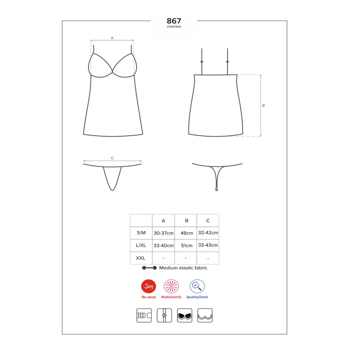 Пеньюар Obsessive 867-CHE-1 с кружевным лифом, черный, L/XL