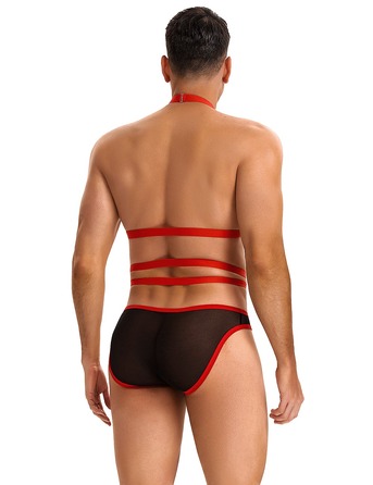 Чоловічі труси з портупеєю та чокером Star Night червоний-чорний, S