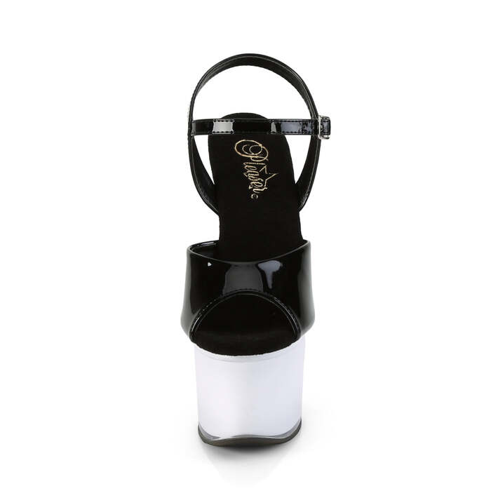 Босоніжки Discolite-709 на підборах 7 дюймів, ремінець на щиколотці 2 3/4 дюйма з підсвічуванням LED, чорні/білі