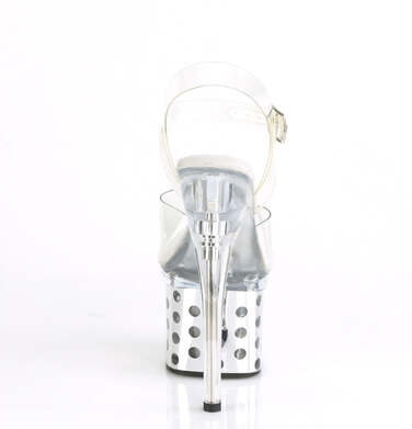 Босоніжки Discolite-708DOTS на підборах 7 дюймів, ремінець на щиколотці 3 дюйми з підсвічуванням LED, прозорий/сріблястий хром