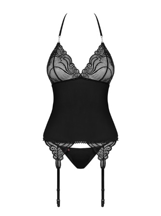 Корсет мереживний з трусиками Obsessive 828-COR-1, чорний, S/M