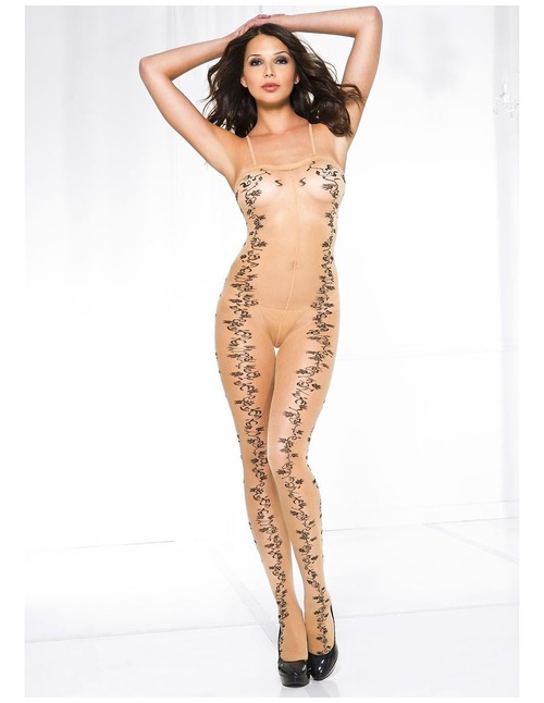 Комбинезон сексуальный с цветочным рисунком Music Legs бежевый, S/L