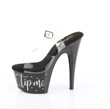 Босоніжки Adore-708TIP-02 на підборах 7 дюймів, сандалі з ремінцем на щиколотці 2 3/4 дюйма з RS, прозорі/чорно-срібні стрази
