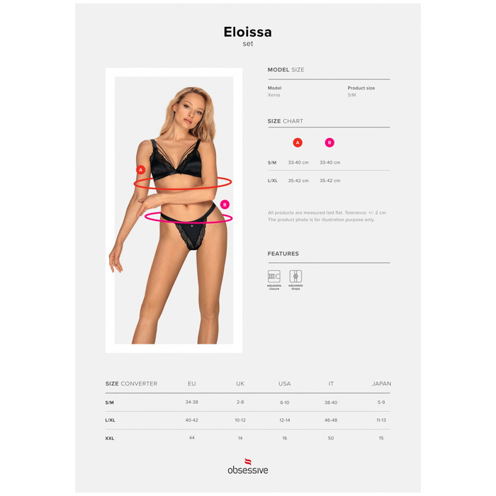 Комплект бюстгальтер и трусики Obsessive Eloissa set Black S/M