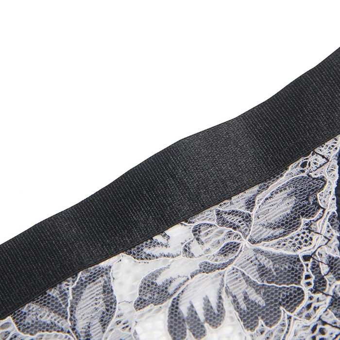 Комплект білизни мереживної Star Night з квітковим принтом, чорно-білий, 3XL-4XL