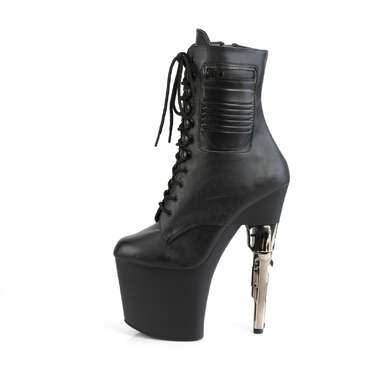 Ботинки Bondgirl-1020PK *7 1/2 дюйма, каблук пистолетного типа, 3 1/2 дюйма, шнуровка, боковая молния, чёрная искусственная кожа/чёрный