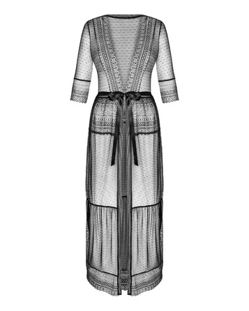 Пеньюар полупрозрачный с кружевом Obsessive Estiqua черный, XS/S