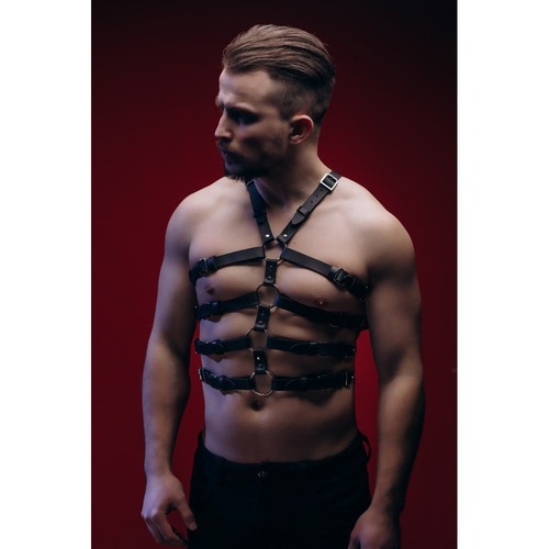 Портупея мужская One Size Р50 из натуральной кожи, с четырьмя ремнями на торсе, черная