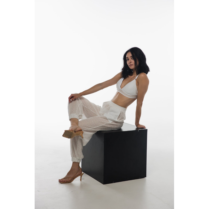 Комплект Muse Mesh з Трикутним Топом та Штанами з Сітки для Pole Dance, Stretching та Studio Практики - білий