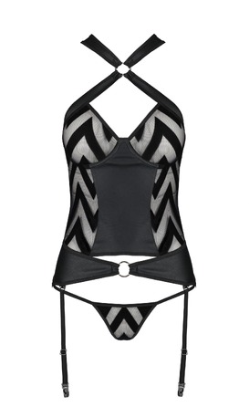 Корсет с геометрическим орнаментом и стринги HIMA CORSET black S/M - Passion