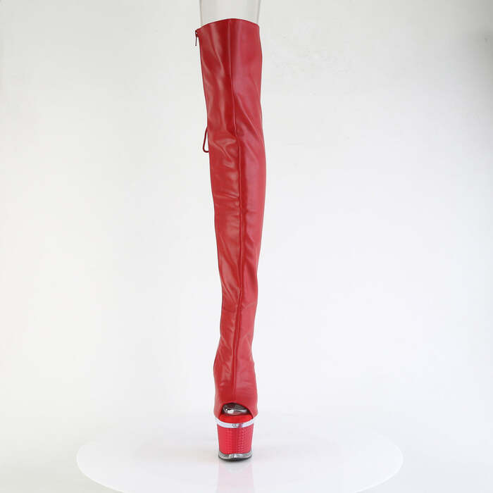 Сапоги Spectator-3030, каблук 7 дюймов, 3-дюймовый текстурированный PF-сапог со шнуровкой сзади, молния сбоку, красная искусственная кожа/прозрачно-красный