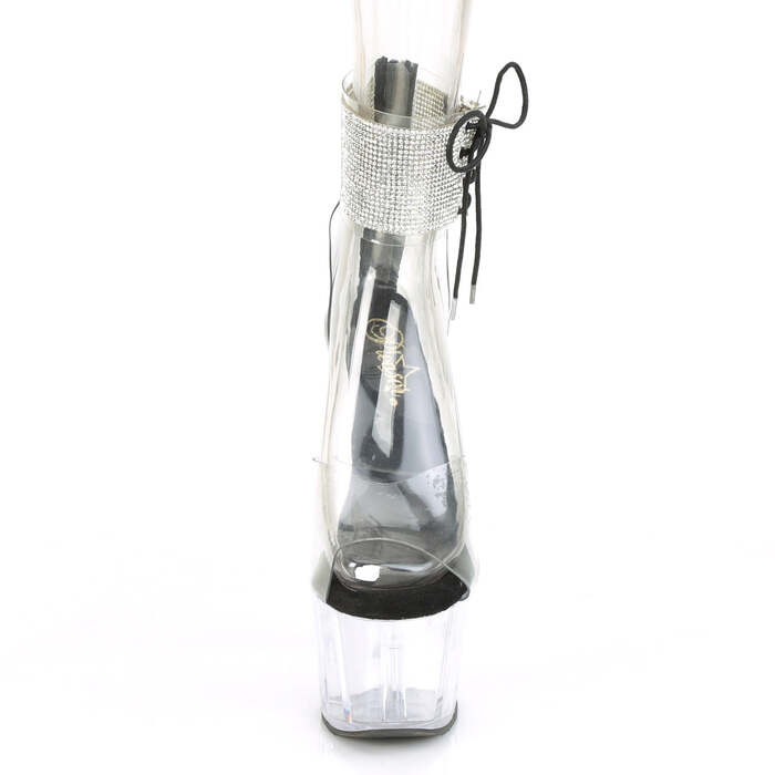 Босоніжки Adore-724RS на підборах 7 дюймів, босоніжки з манжетою на щиколотці 2 3/4 дюйма з RS, блискавка ззаду, чорні/прозорі