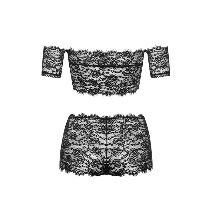 Комплект кружевной - топ и шортики Obsessive Espanita черный, S/M
