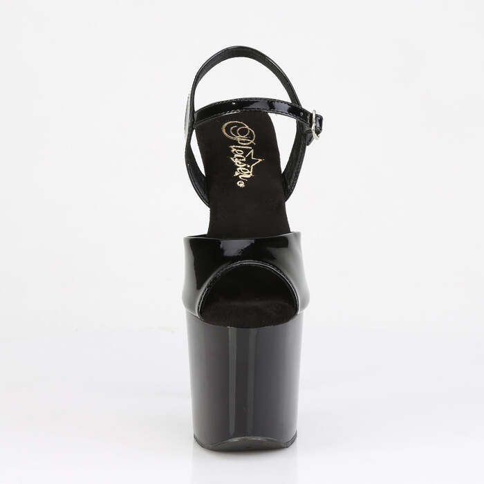 Босоніжки Razzle-809 на підборах 8 дюймів, босоніжки з ремінцем на щиколотці 3 1/2 дюйма, чорні лаковані/чорні