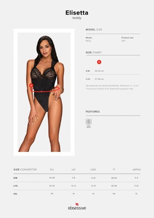 Елегантне сексуальне боді Obsessive Elisetta чорне, L/XL