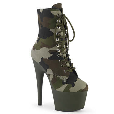 Ботинки Adore-1020CAMO *Каблук 7 дюймов, 2 3/4 дюйма, шнуровка, боковая молния, зелёные