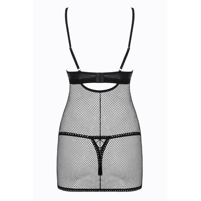 Cорочка сетка Obsessive Redella трусики в комплекте, черный, S/M