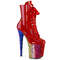 Чоботи Pleaser Flamingo-1020HG *8-дюймовий каблук, 4-дюймові черевики на шнурівці спереду з PF, блискавка збоку, червоні/різнокольорові