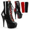 Чоботи Pleaser Delight-1020FH на підборах 6 дюймів, двоколірні черевики на шнурівці 1 3/4 дюйма, блискавка збоку, чорні/червоні