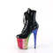 Чоботи Pleaser Flamingo-1020HG *8-дюймовий каблук, 4-дюймові черевики на шнурівці спереду з PF, блискавка збоку, чорні/різнокольорові