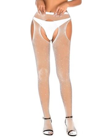 Колготы эротические белые Star Night с открытым доступом и стразами, XS-M