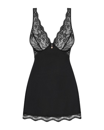 Сорочка с ажурным лифом и стрингами в комплекте Obsessive Luvae черный, S/M