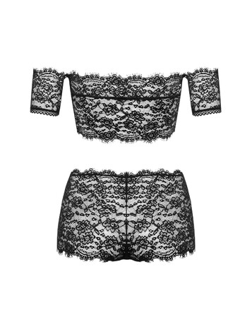 Комплект кружевной - топ и шортики Obsessive Espanita черный, S/M