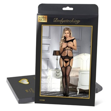 Комбинезон в сеточку с вырезами в области груди и имитацией чулков Star Night черный, XS-M