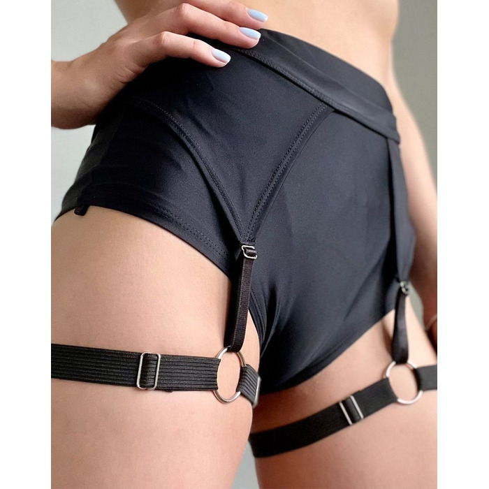 DANCE EXO BELT — Високі Шорти З Поясом Та Підвʼязками Для Pole Dance, Heels І Сценічних Виступів - чорний