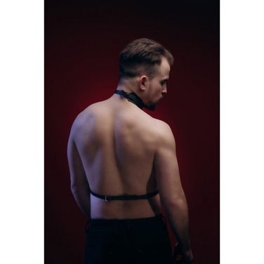 Портупея с ошейником мужская One Size Р7 , натуральная кожа, черная