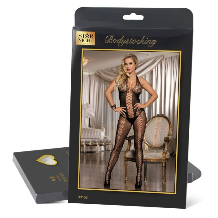 Бодістокінг з відкритою спиною і деталями, що перехрещуються Star Night чорний XS-M