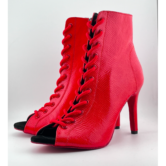 Профессиональные ботильоны для High Heels Premier из натуральной кожи, модель 'Красная змея', с открытым носком и шнуровкой, красный цвет