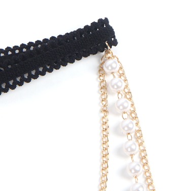 Гартер на ножку Star Night с подвесками из золотистых цепочек и ряда жемчужин, One Size