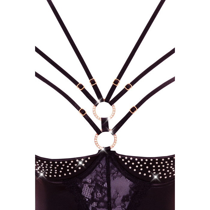 Боді з відкритими грудьми Abierta Fina Body Rhinestone декороване стразами, чорне, 75B/S