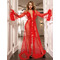 Пенюар довгий з окантовкою хутром та атласним поясом Star Night Nightgown червоний, XS-S