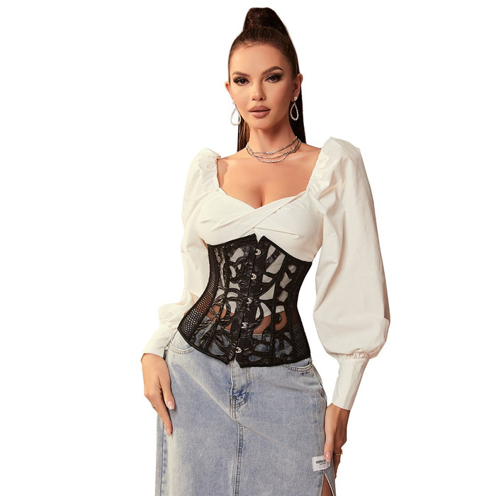 Корсет из сетки с узором Star Night с крючками и шнуровкой и трусиками в комплекте, XS (без коробки)